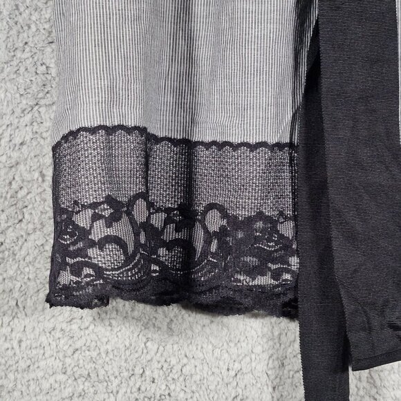 Whimsical Goth Victorian Preppy B W Striped Skirt Lace Hem Tie Waist Retro - Picture 6 of 12